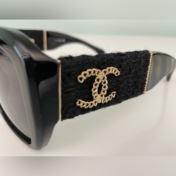 CHANEL Square Sunglasses Acetate & Tweed 5512-A Black Gold NEW main image 7